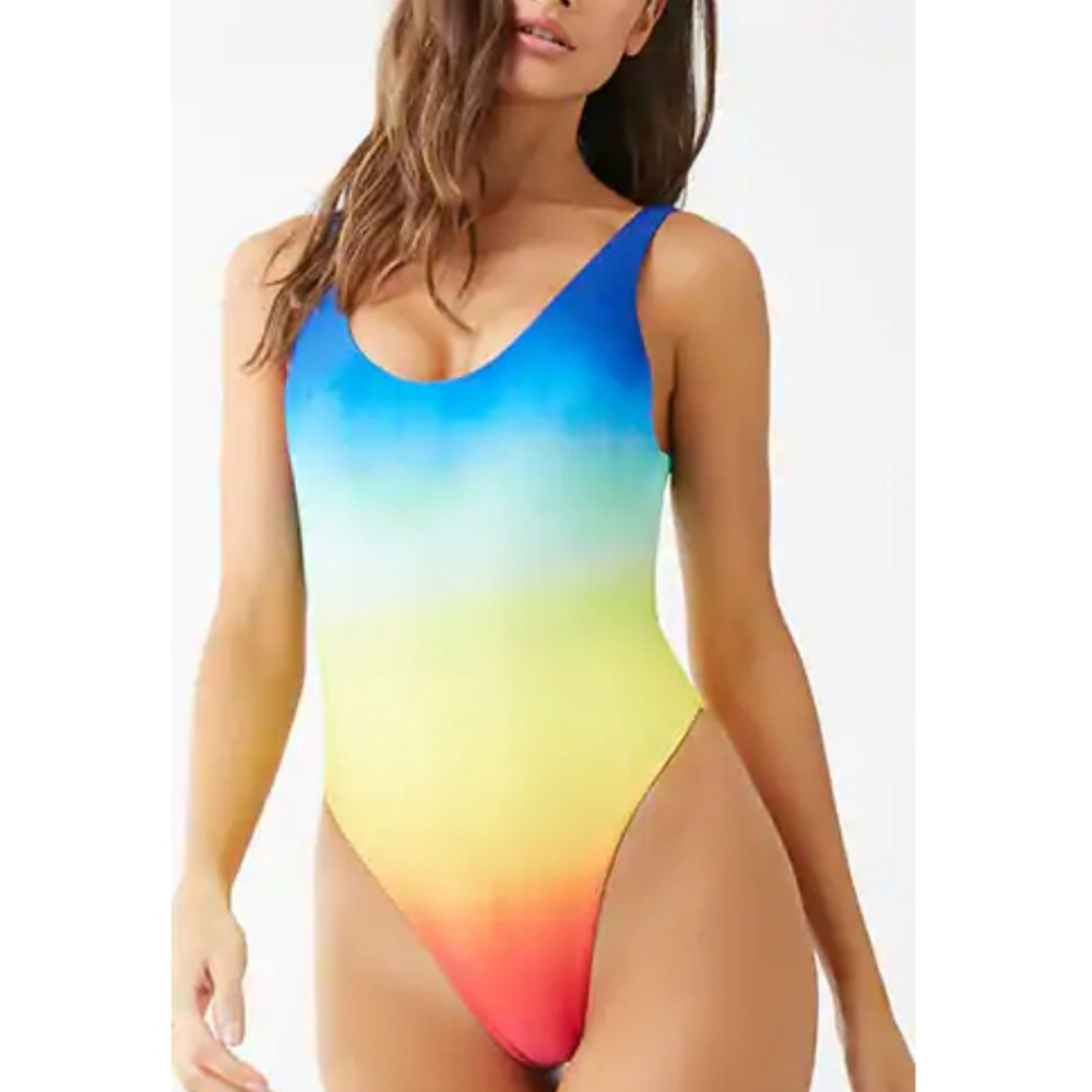 One piece rainbow color swimsuit